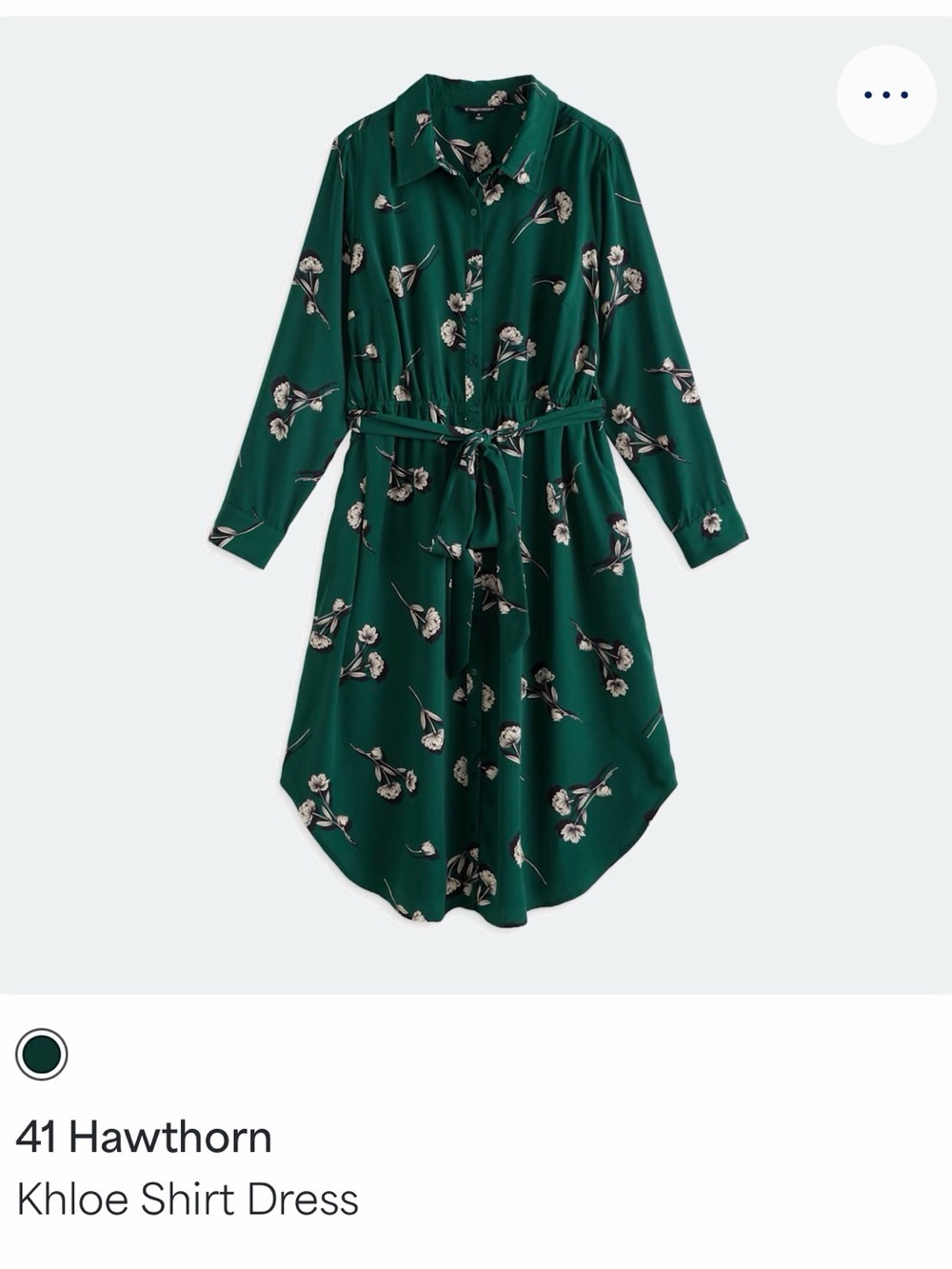 41 Hawthorn Dark Green Floral Long Sleeve Button-Front Shirt Dress